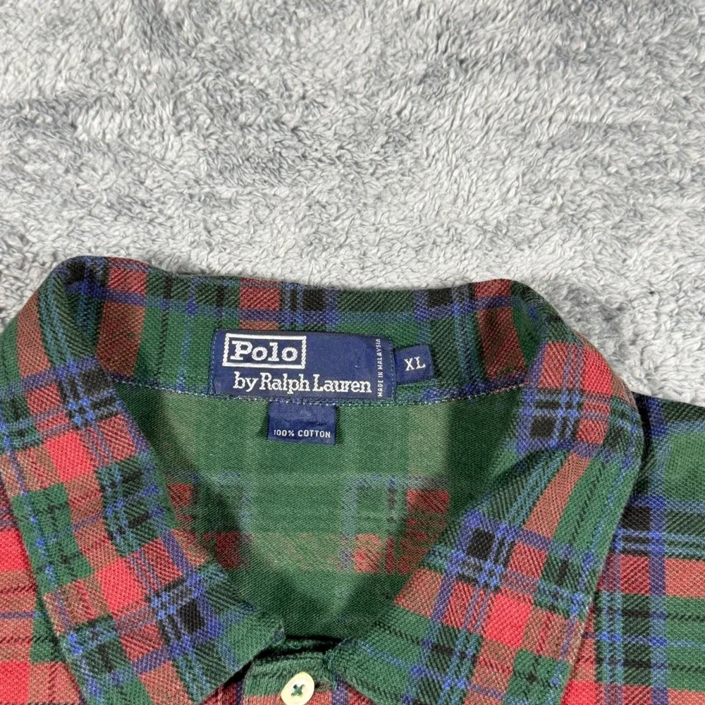 Vintage 90s Polo Ralph Lauren Plaid 1/2 Button Polo Shirt‎ Red Green Size XL